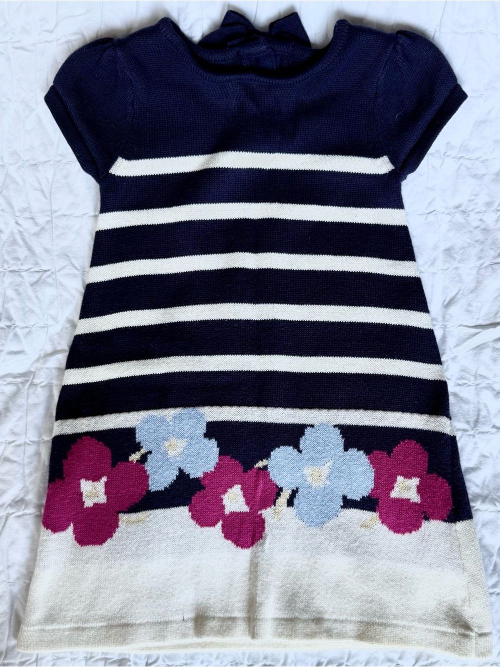 Gymboree Navy, White, Pink & Light Blue Striped Floral Knit Dress